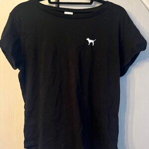 Victorias Secret Pink, short sleeve black tee  with dog insignea , size L